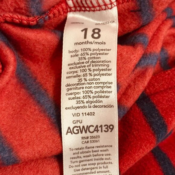 Carter’s Baby Footed Fleece Sleeper Red Penguin Striped 18 Months - Picture 5 of 8